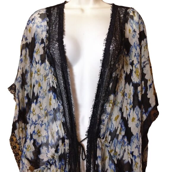 Zara Woman Short Sleeve Sheer Floral Women's Medium Tie Front Cover Up - Picture 2 of 4